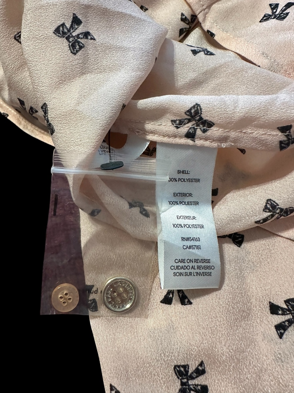 NWT Karl Lagerfeld Pale Pink Bow-Print Button Up Shirt - Picture 9 of 12